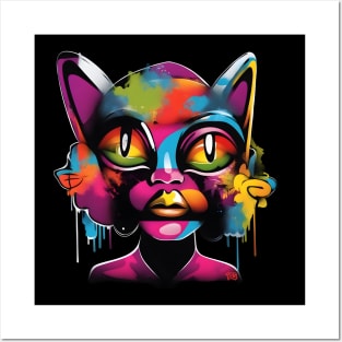 Colorful Graffiti Cat Girl Street Art Posters and Art